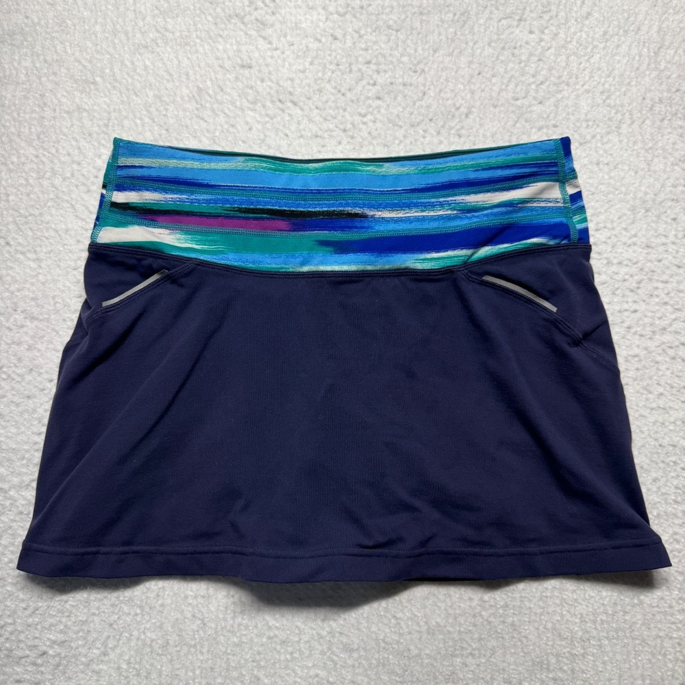 Athleta Blue Athletic Tennis Golf Lined Skort Skirt Zipper Pocket Women's Size S